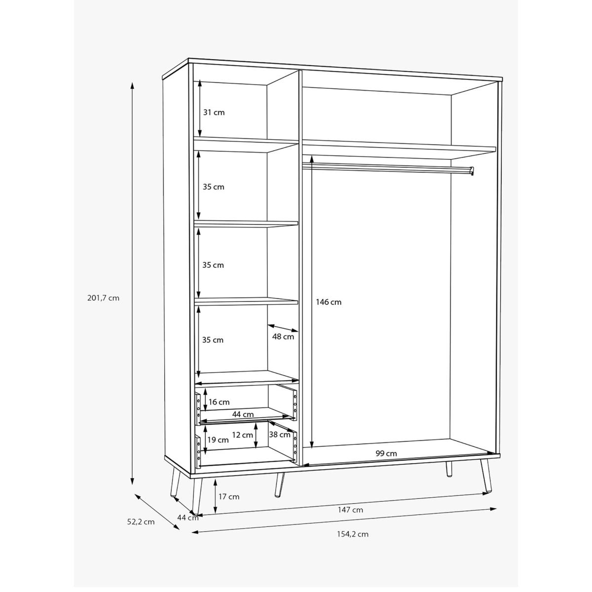 Easy Klix Harllson 3 Door Wardrobe with 2 Drawers, Green/Oak – image 7