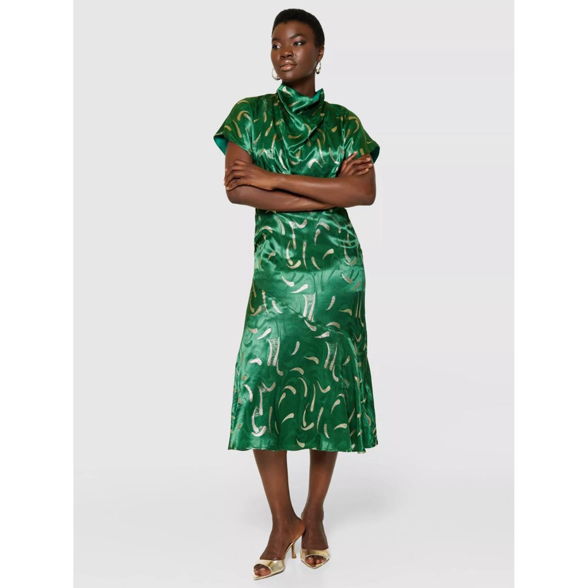 Closet London Cowl Neck A-Line Satin Midi Dress, Green – image 2