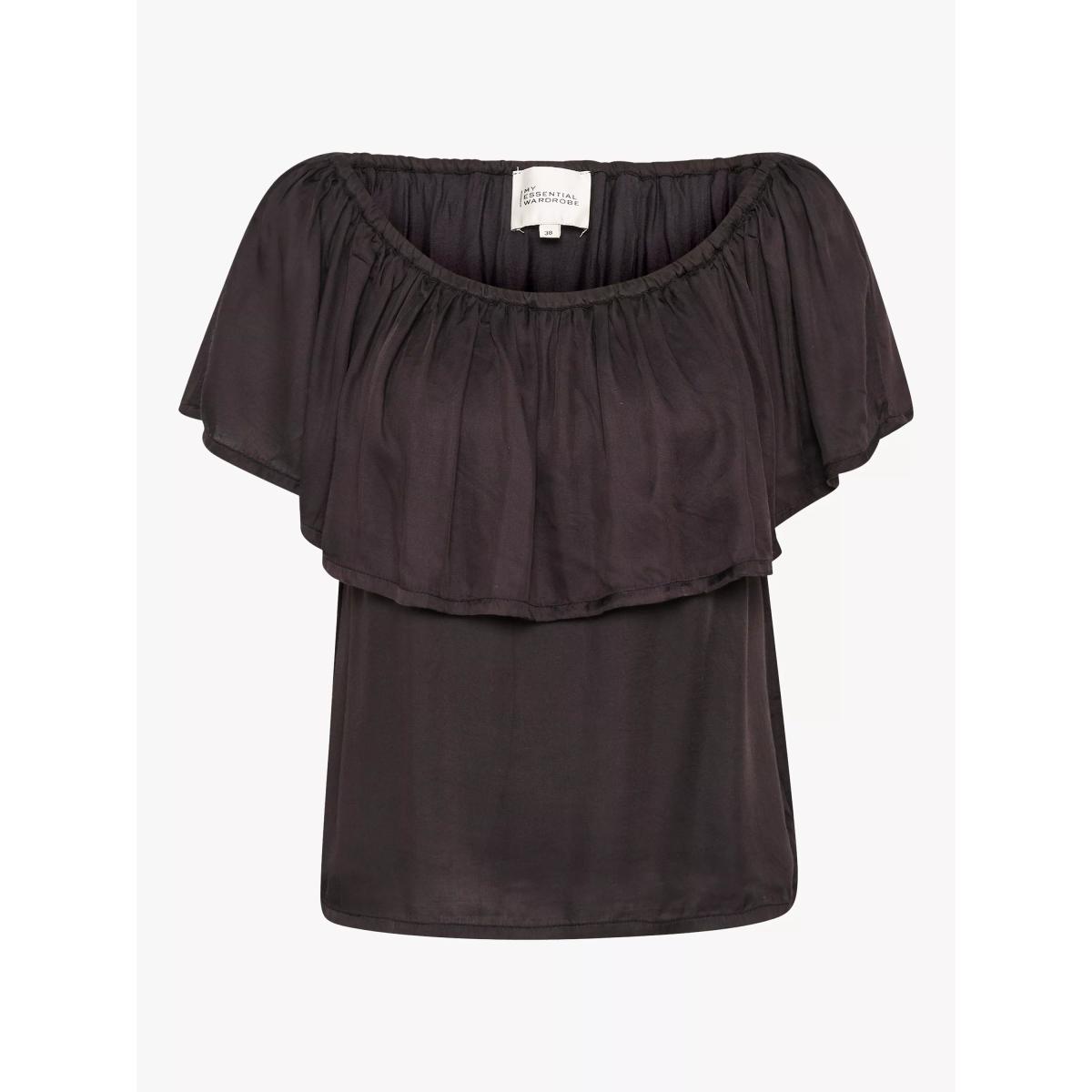MY ESSENTIAL WARDROBE Melissa Bardot Ruffle Top, Black – image 4
