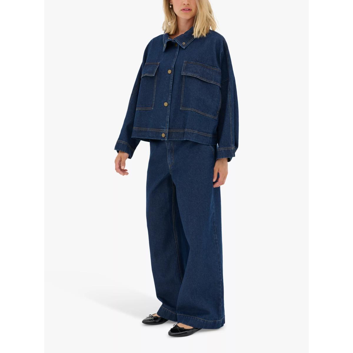 MY ESSENTIAL WARDROBE Tessa High Neck Denim Jacket, Dark Blue – image 3