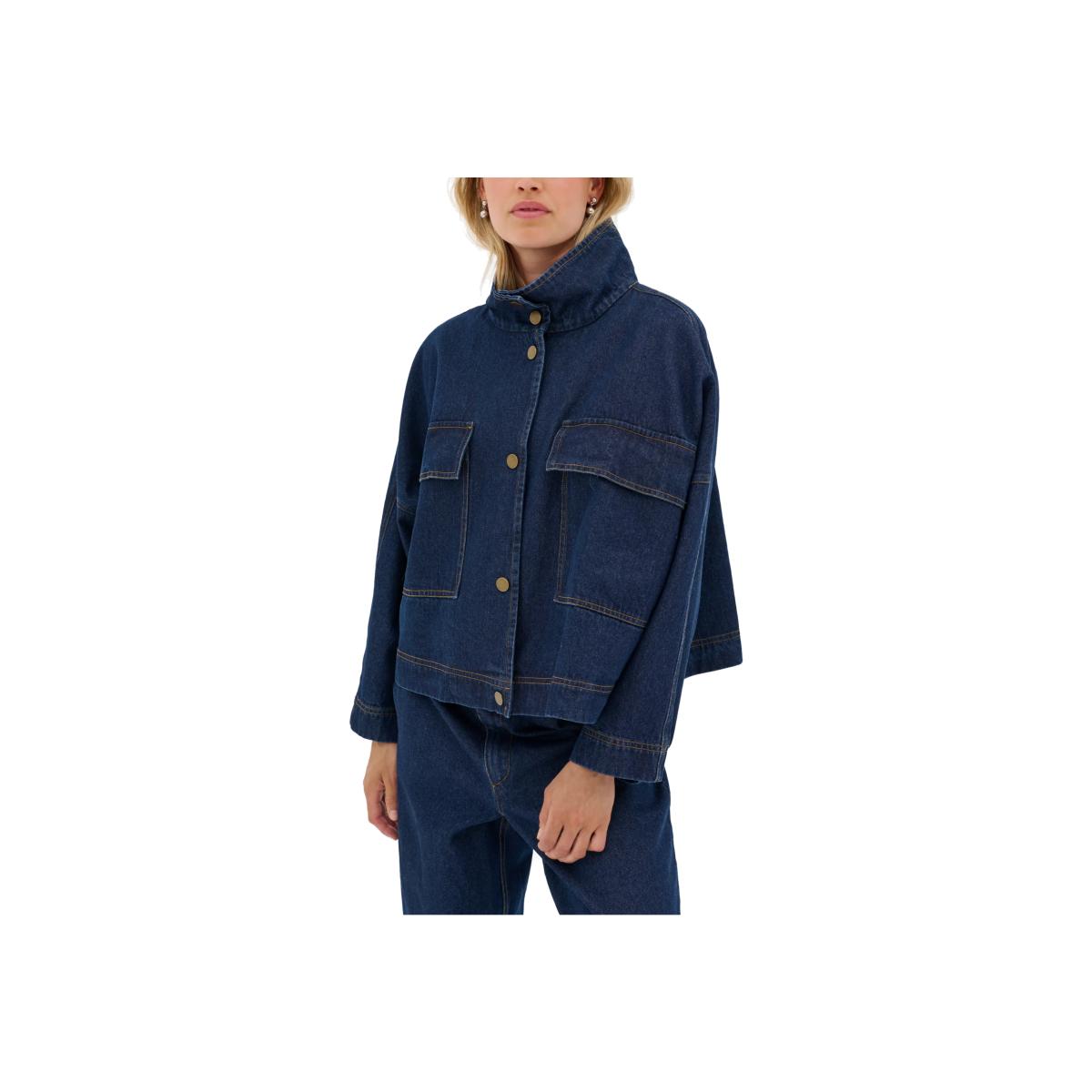 MY ESSENTIAL WARDROBE Tessa High Neck Denim Jacket, Dark Blue – image 1
