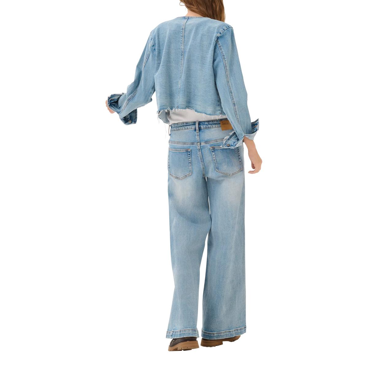 MY ESSENTIAL WARDROBE Dango Round Neck Denim Jacket, Mid Blue – image 2