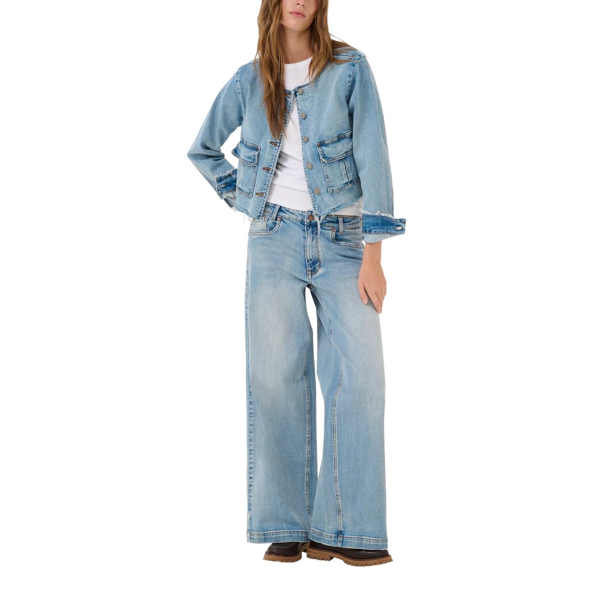 MY ESSENTIAL WARDROBE Dango Round Neck Denim Jacket, Mid Blue – image 3