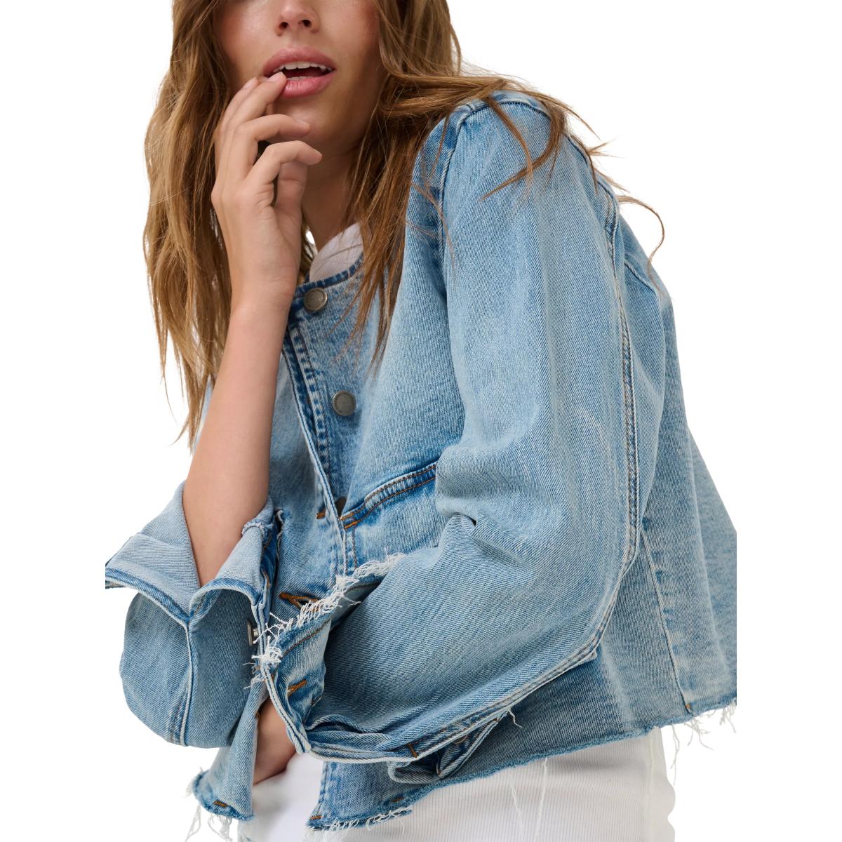 MY ESSENTIAL WARDROBE Dango Round Neck Denim Jacket, Mid Blue – image 4