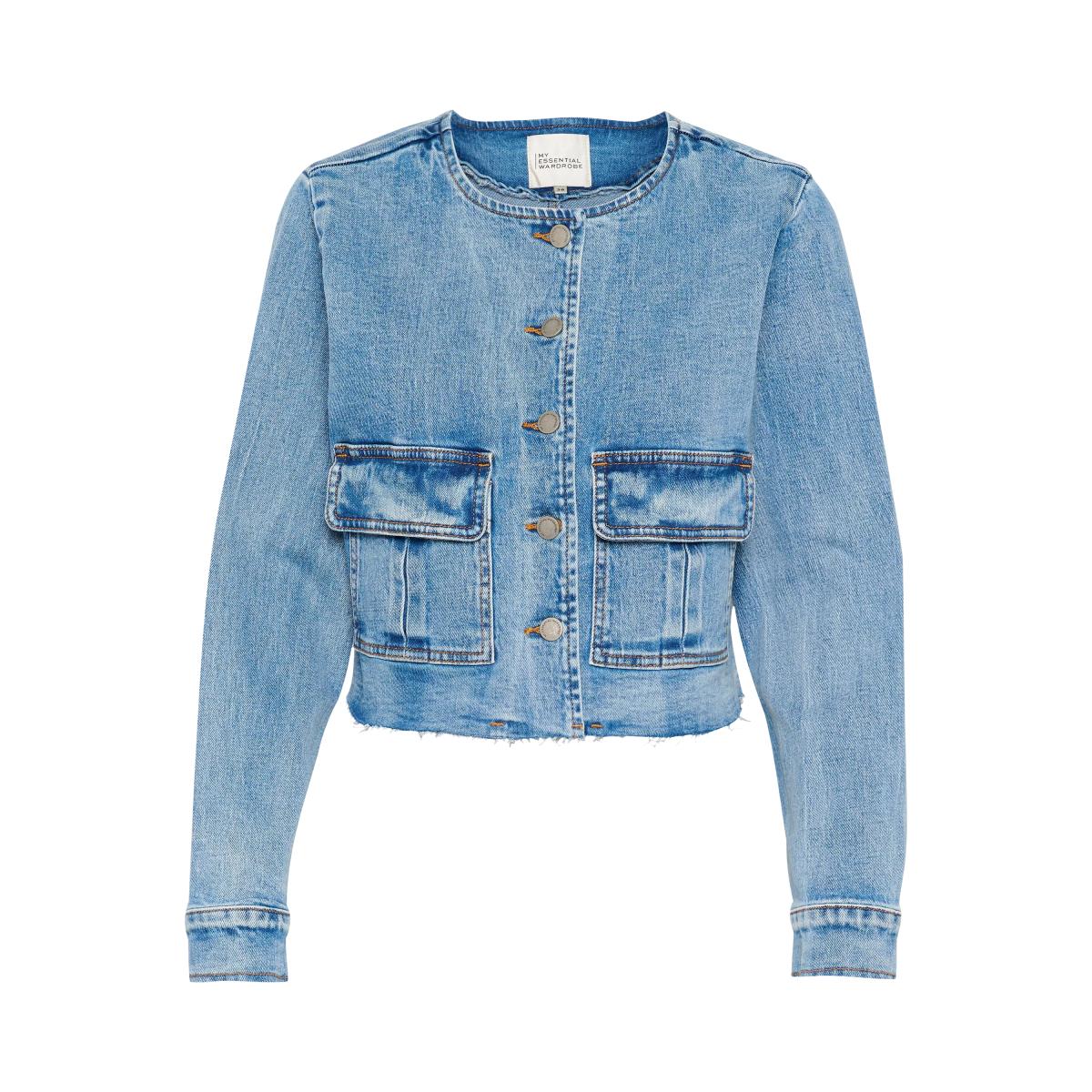 MY ESSENTIAL WARDROBE Dango Round Neck Denim Jacket, Mid Blue – image 5