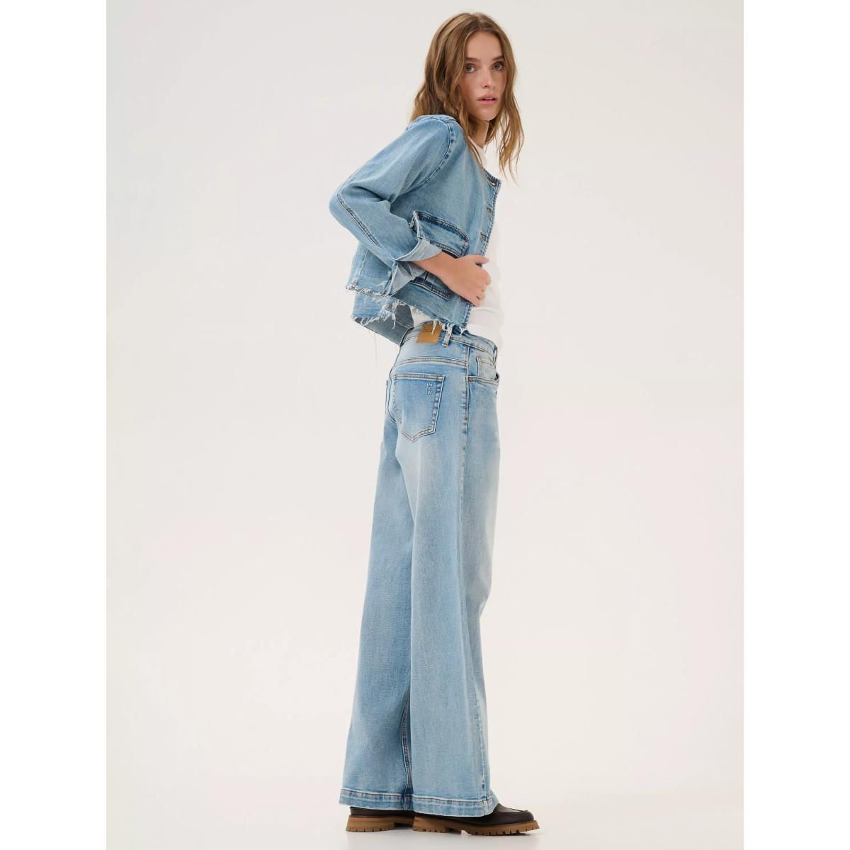 MY ESSENTIAL WARDROBE Dango Round Neck Denim Jacket, Mid Blue – image 7