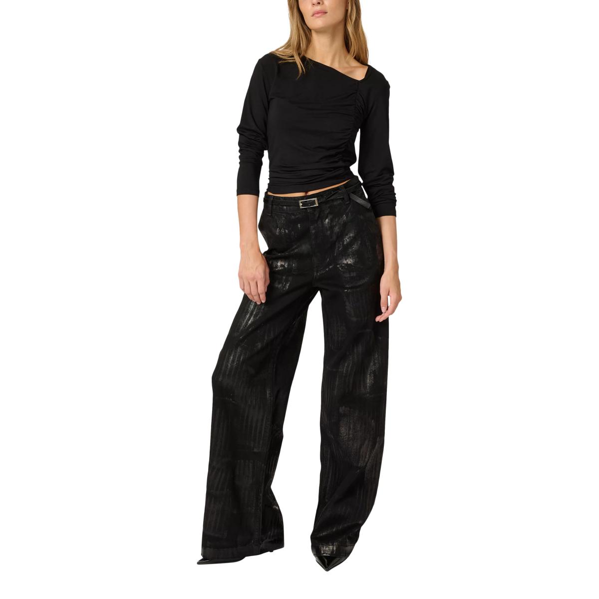MY ESSENTIAL WARDROBE Allura Asymmetric Ruche Top, Black – image 3