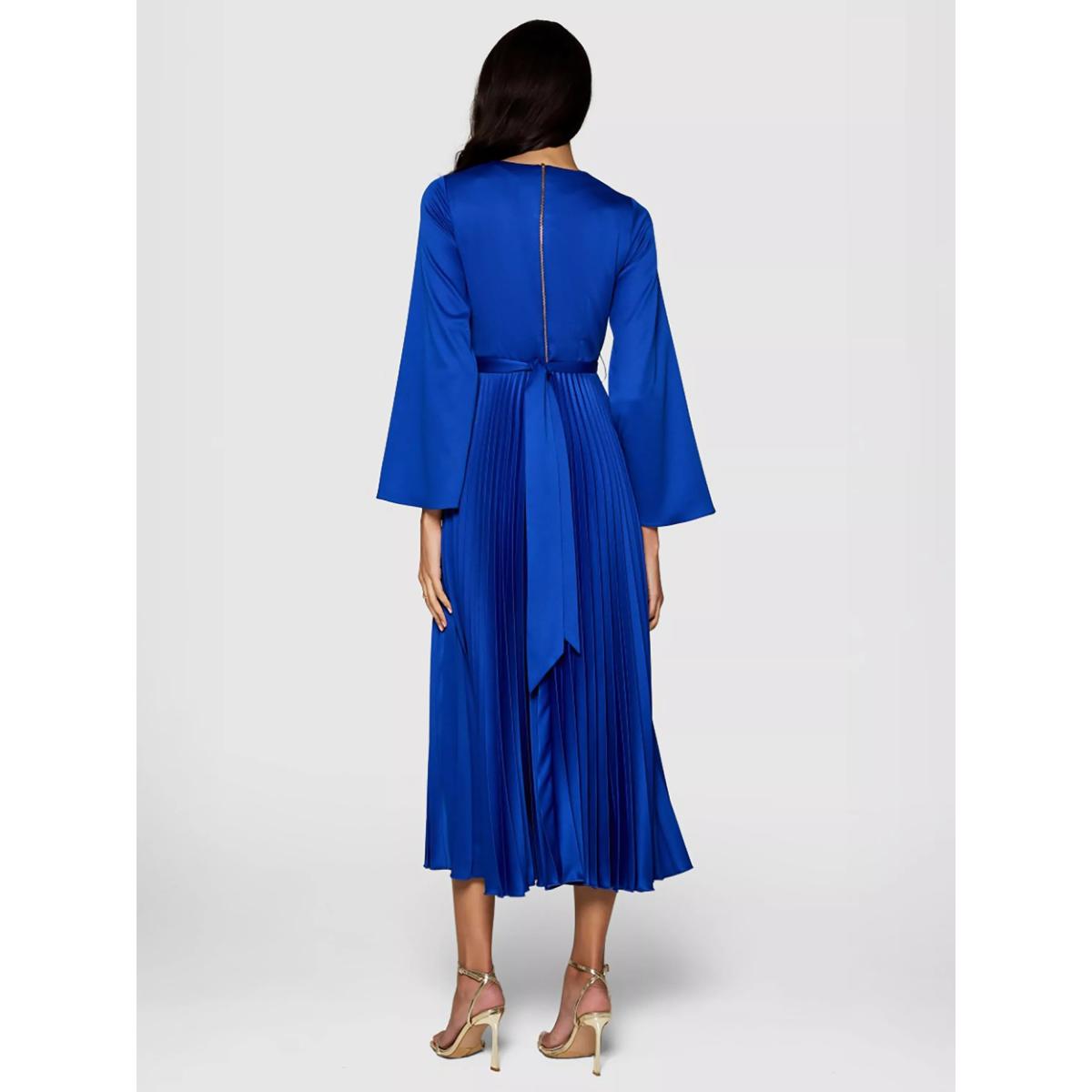 Closet London Tie Waist Pleated Dress, Blue – image 2