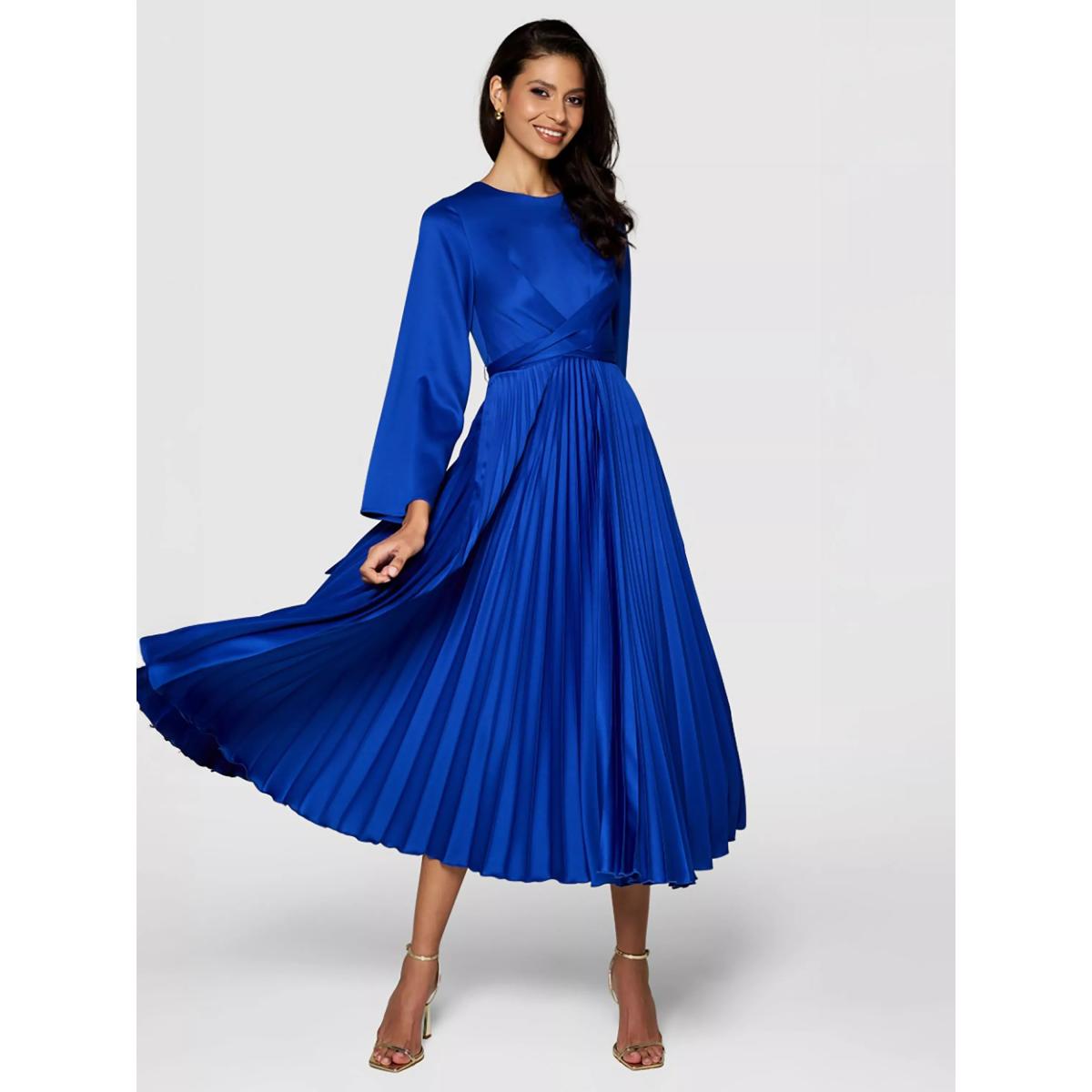 Closet London Tie Waist Pleated Dress, Blue – image 3