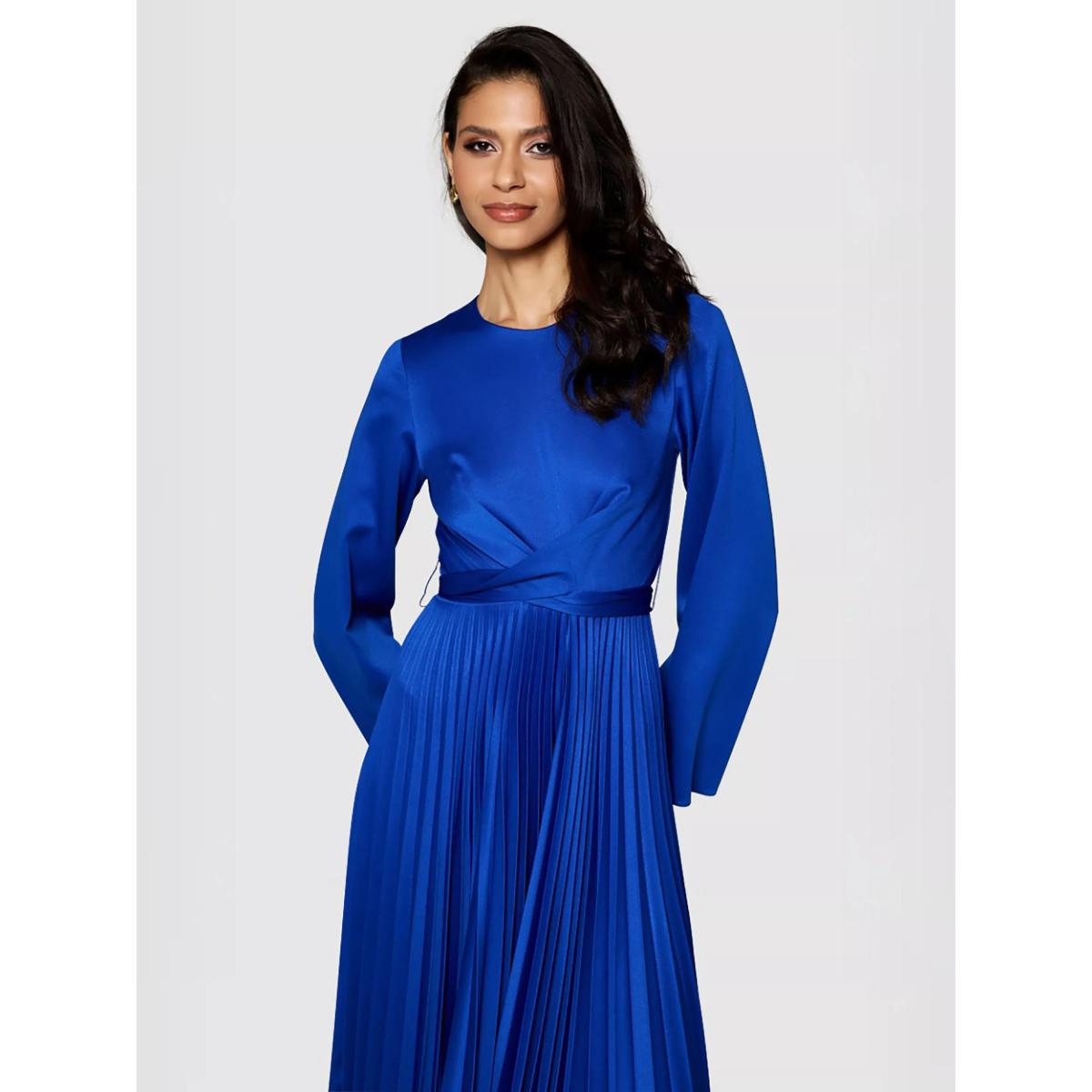 Closet London Tie Waist Pleated Dress, Blue – image 4