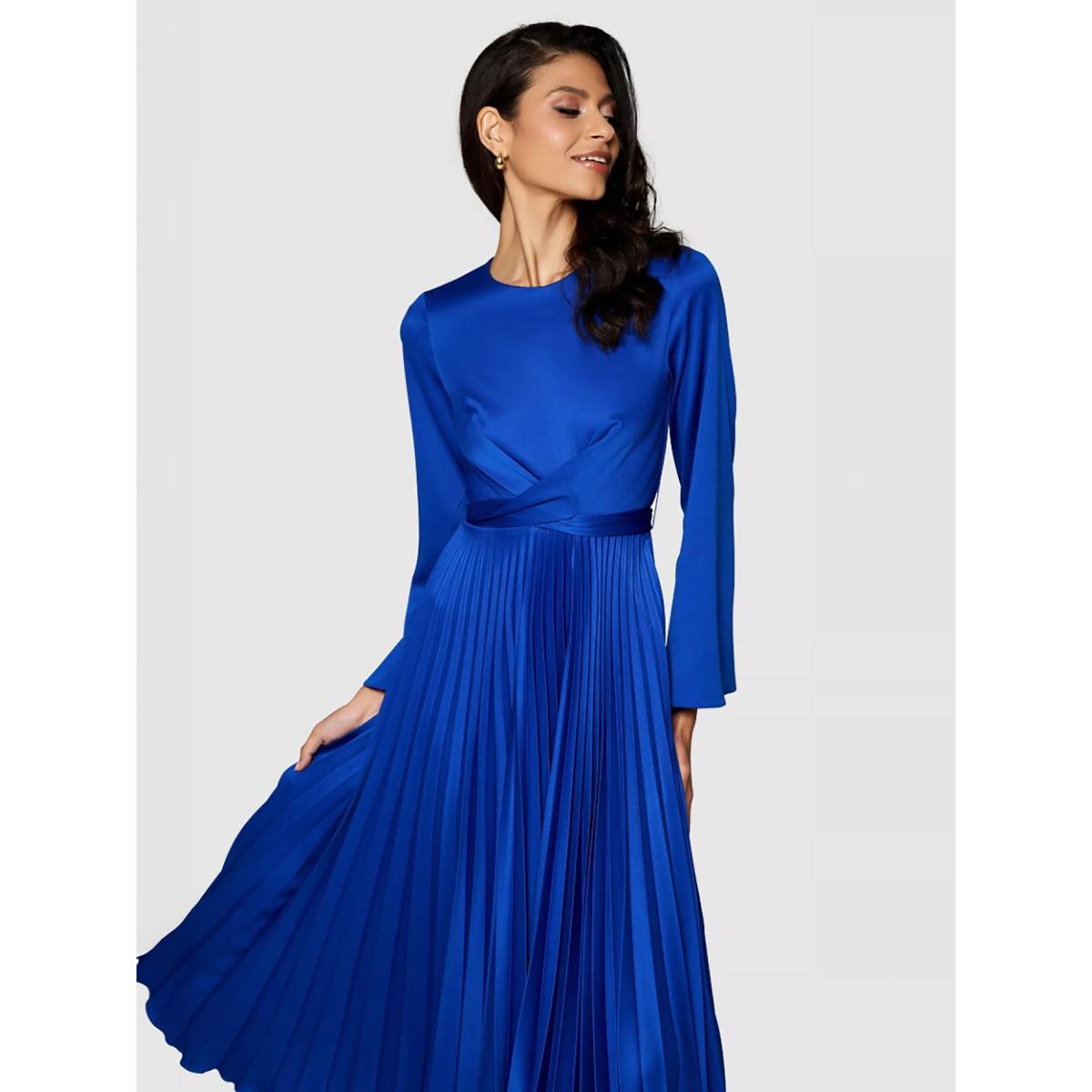 Closet London Tie Waist Pleated Dress, Blue – image 5