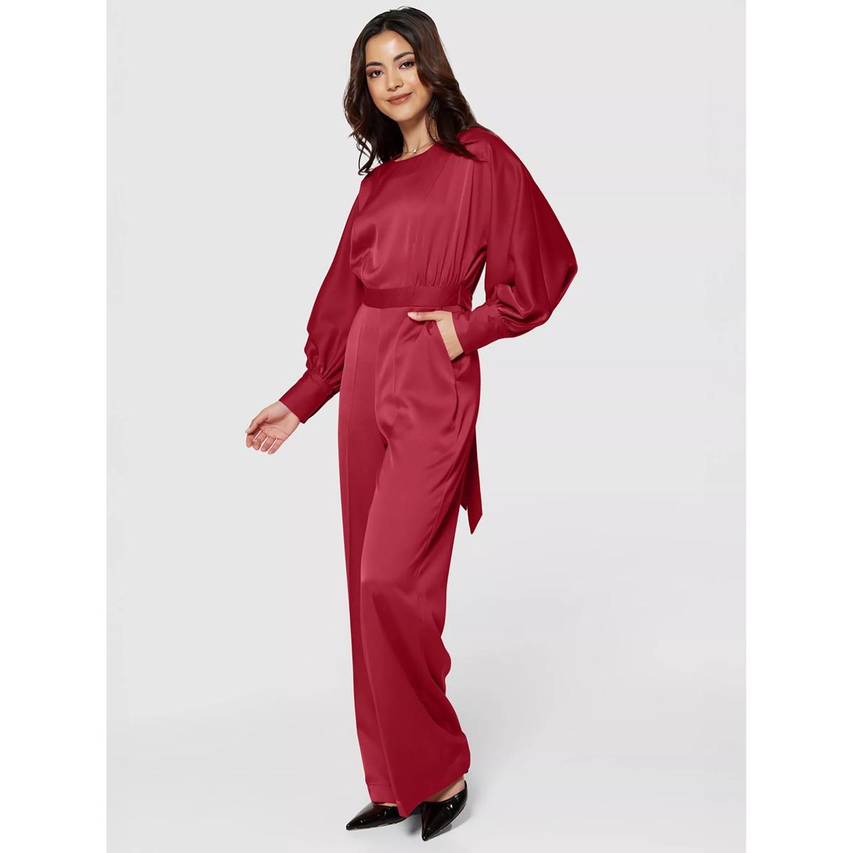 Closet London Matte Satin Jumpsuit, Red – image 3