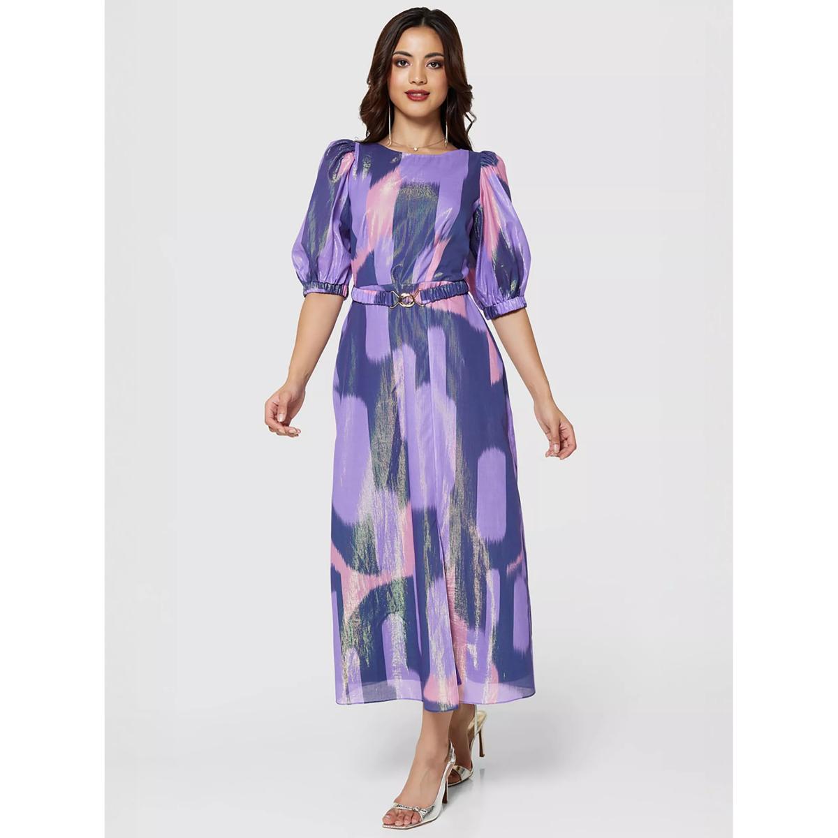 Closet London Abstract Puff Sleeve Dress, Purple – image 3