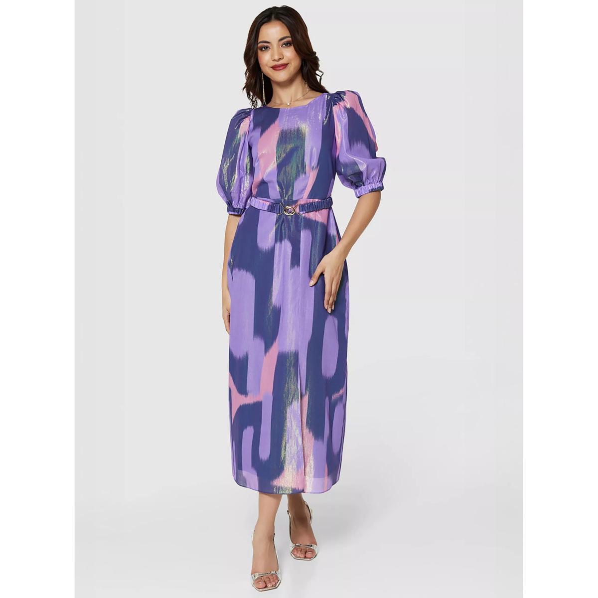 Closet London Abstract Puff Sleeve Dress, Purple – image 4