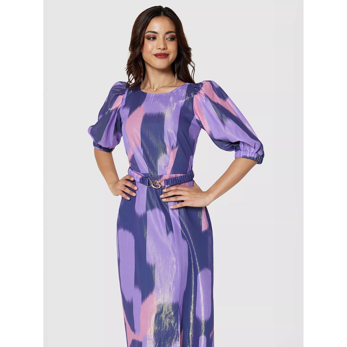 Closet London Abstract Puff Sleeve Dress, Purple – image 5