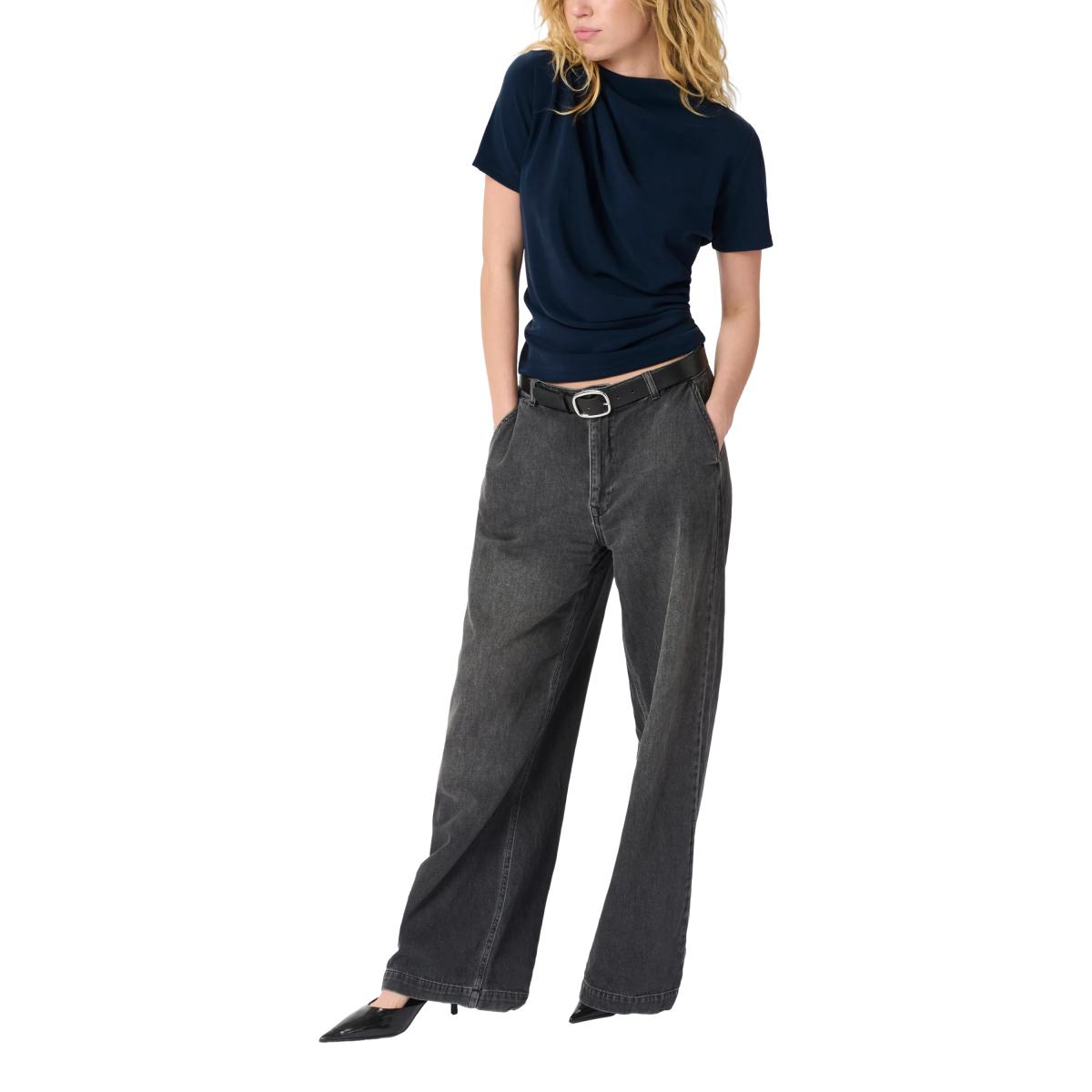 MY ESSENTIAL WARDROBE Helle Drape Short Sleeve Top, Mid Blue – image 3