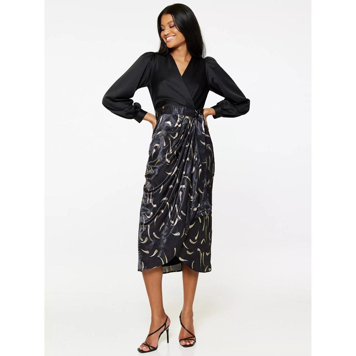 Closet London Wrap 2-In-1 Draped Skirt Dress, Black – image 3