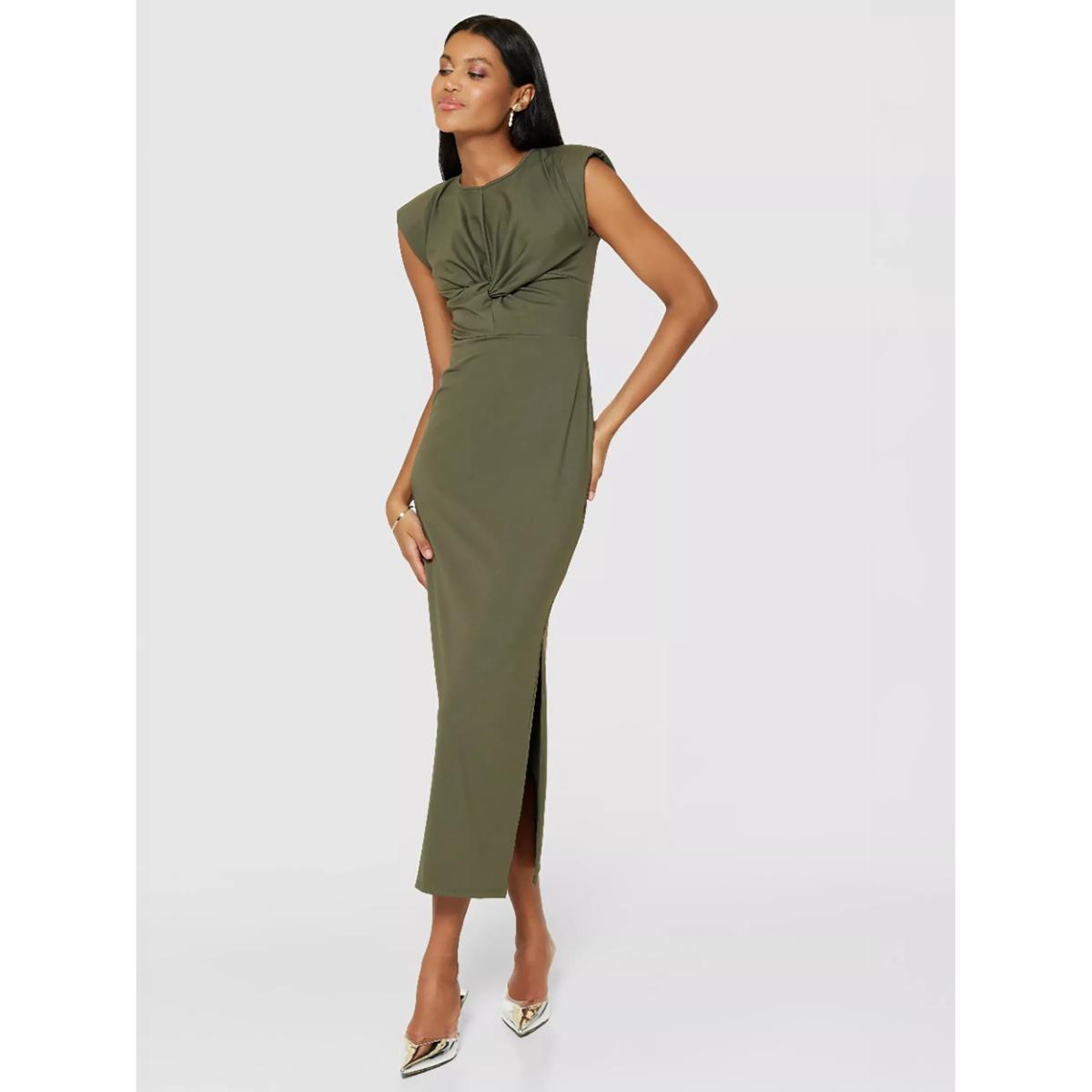 Closet London Twist Knot Pencil Dress, Dark Olive – image 3