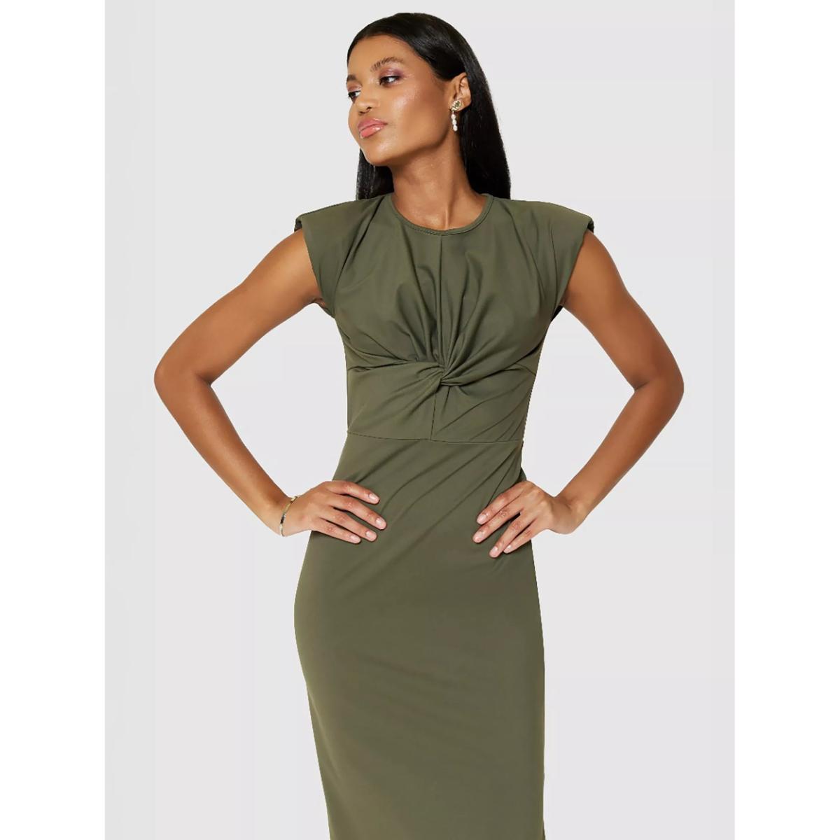 Closet London Twist Knot Pencil Dress, Dark Olive – image 4