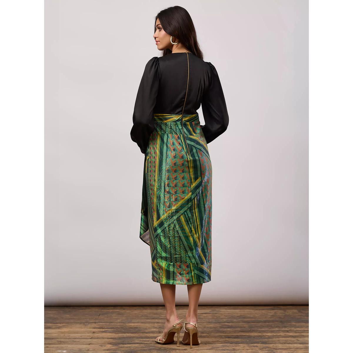 Closet London Split Wrap Pencil Dress, Green/Multi – image 2