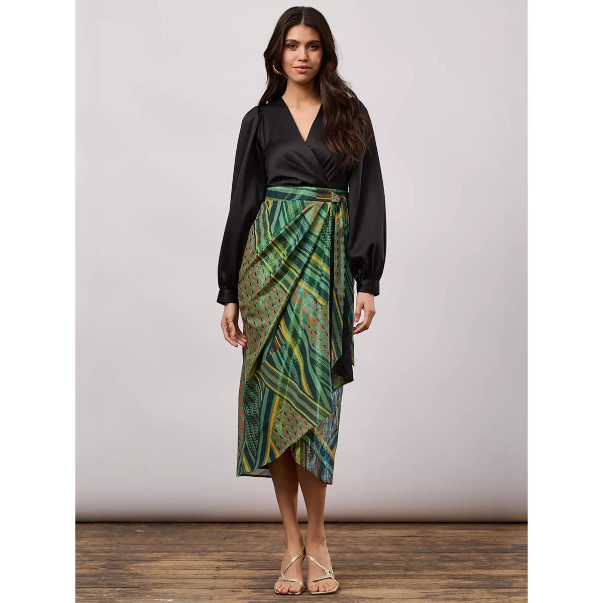 Closet London Split Wrap Pencil Dress, Green/Multi – image 3