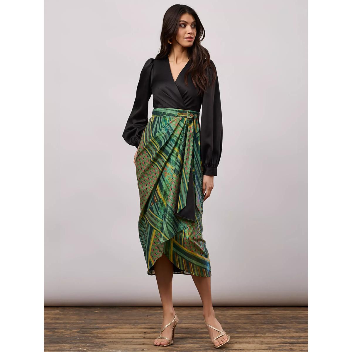 Closet London Split Wrap Pencil Dress, Green/Multi – image 4