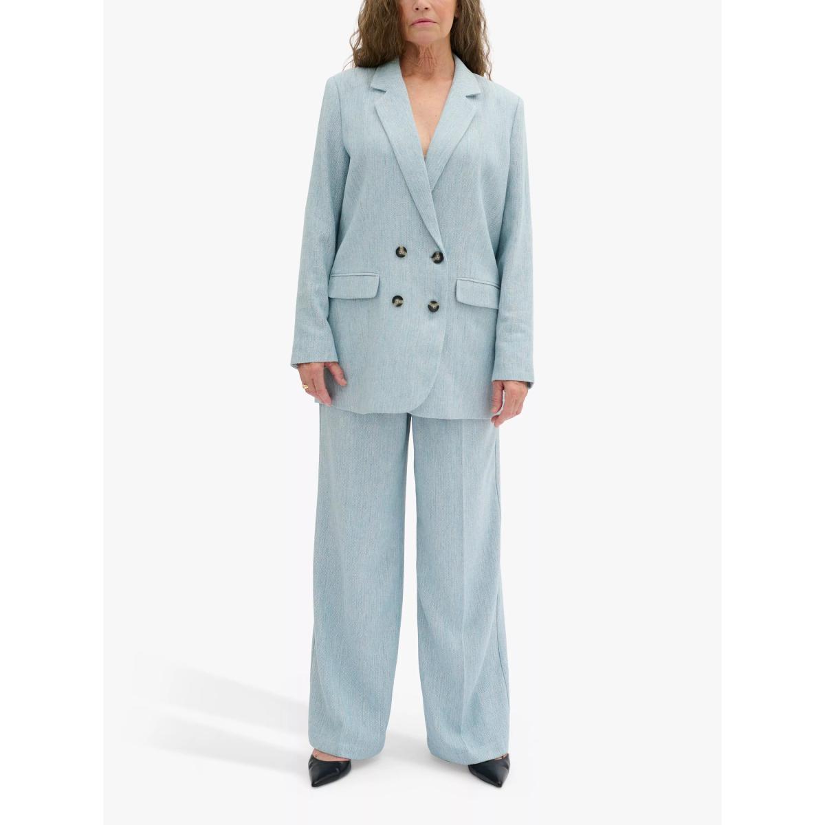 MY ESSENTIAL WARDROBE Elisa High Waist Wide Leg Trousers, Sky White Melange – image 3