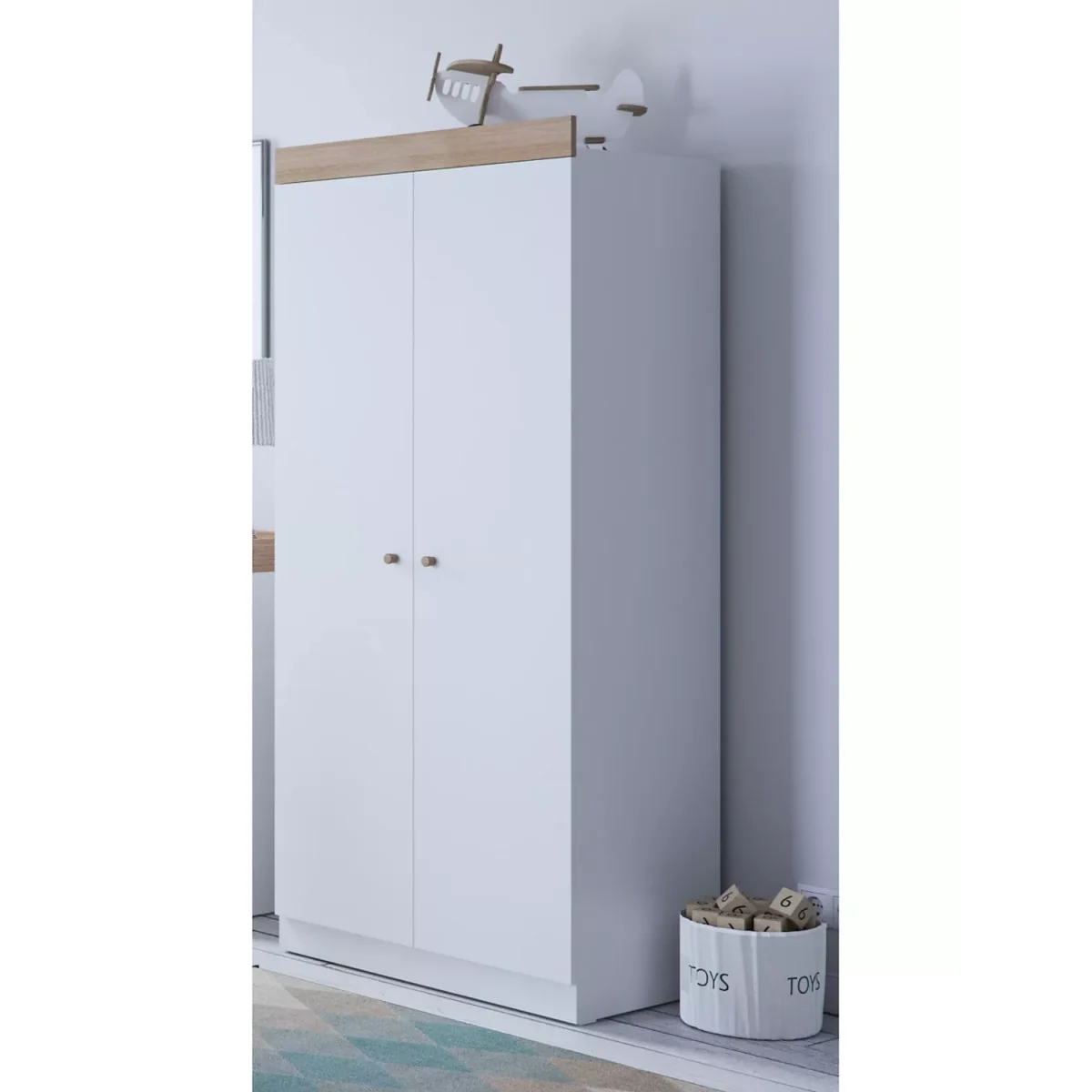 Little Acorns Burlington 2 Door Double Wardrobe, White/Oak – image 2