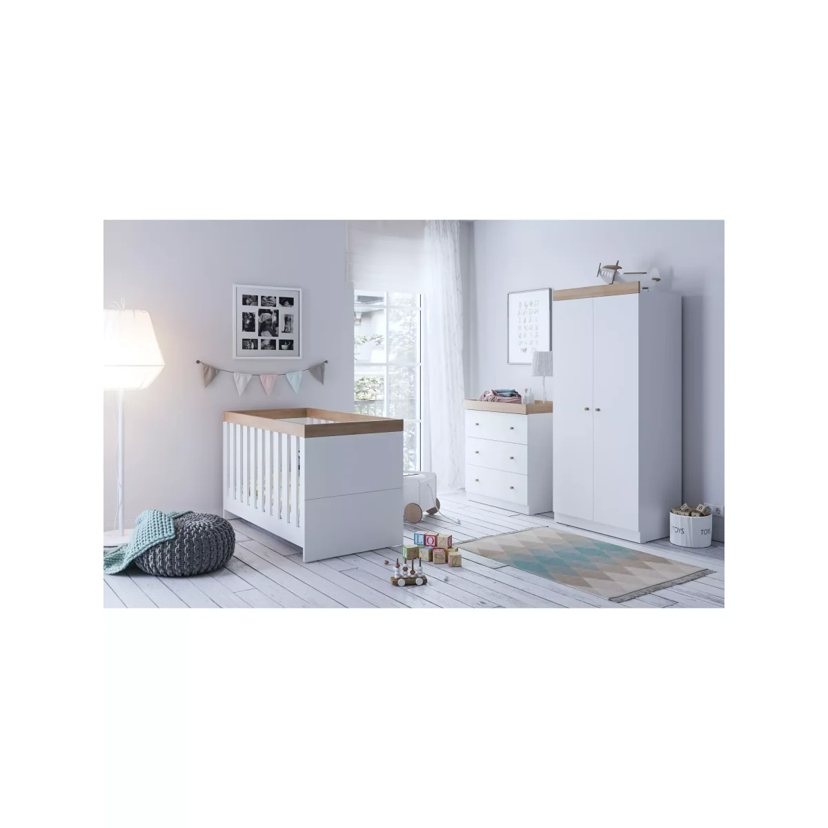 Little Acorns Burlington 2 Door Double Wardrobe, White/Oak – image 3