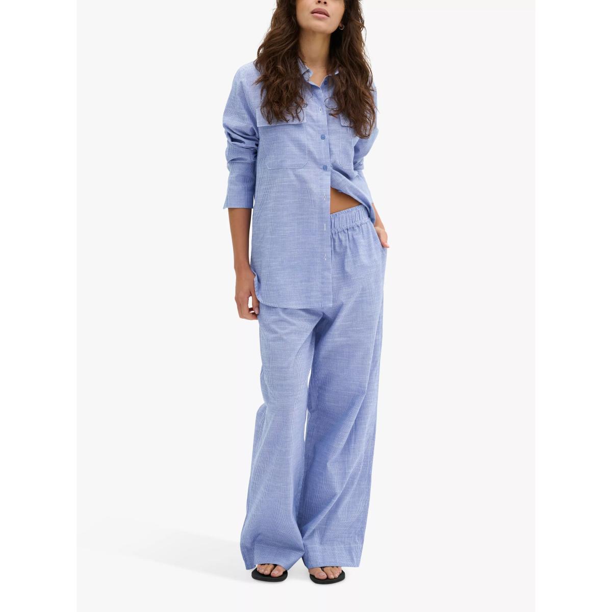 MY ESSENTIAL WARDROBE Skye High Waisted Wide Leg Trousers, Delft Blue Striped – image 3