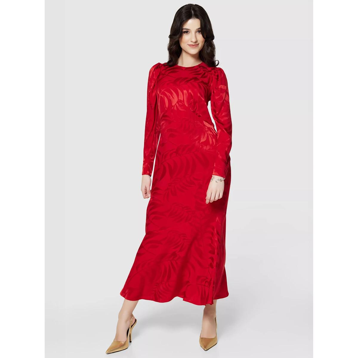 Closet London Jacquard Leaf Dress, Red – image 3