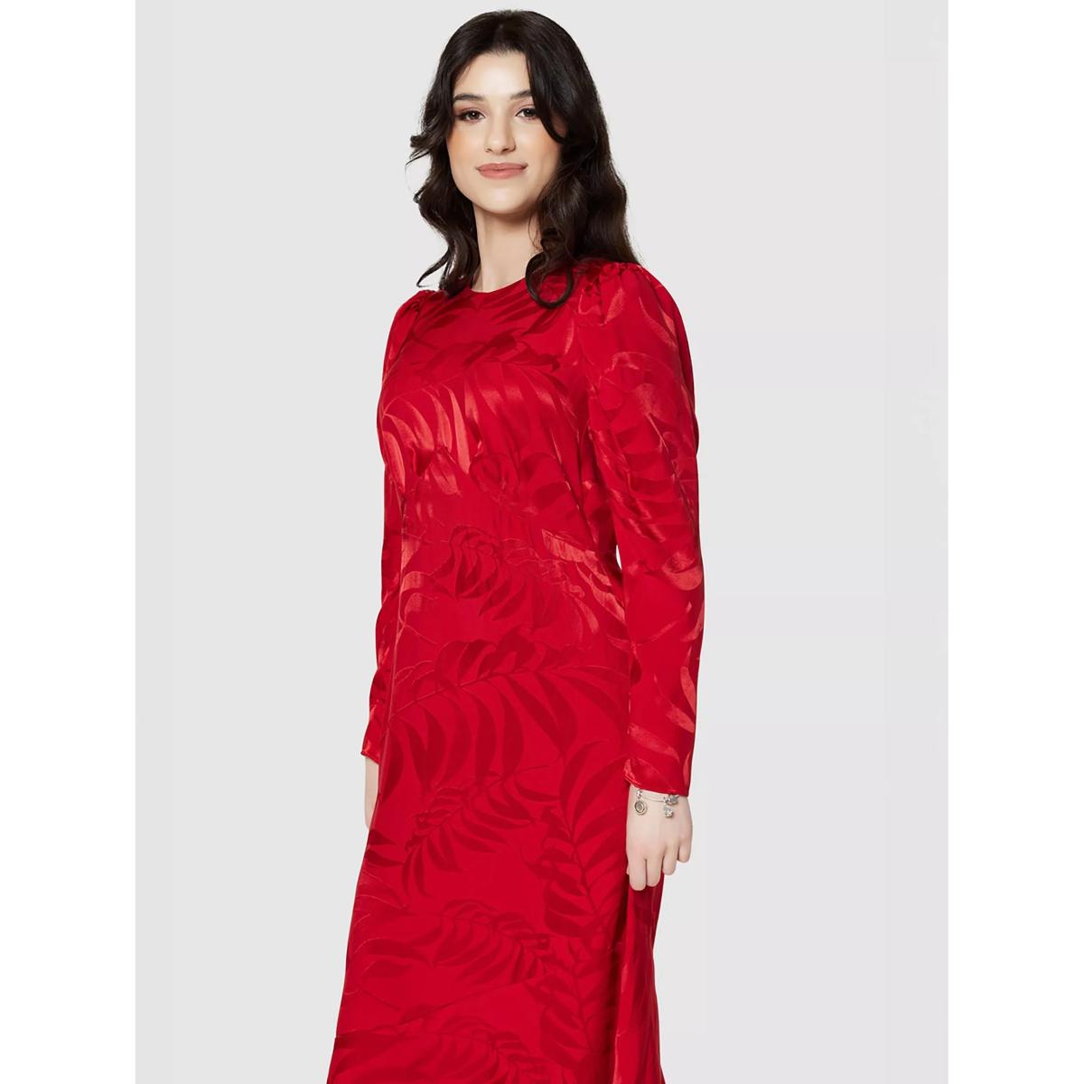 Closet London Jacquard Leaf Dress, Red – image 4
