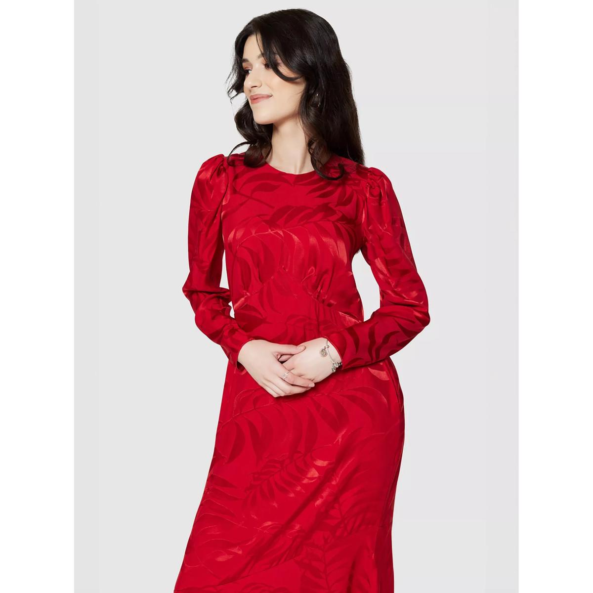 Closet London Jacquard Leaf Dress, Red – image 5