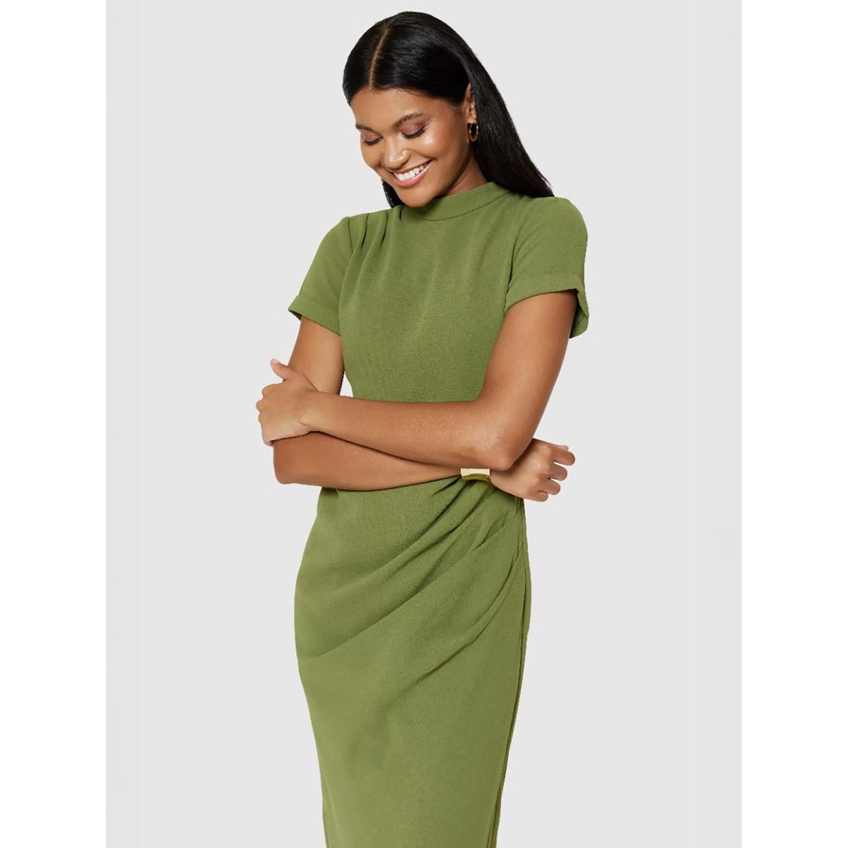 Closet London Ruched Side Pencil Dress, Olive – image 3