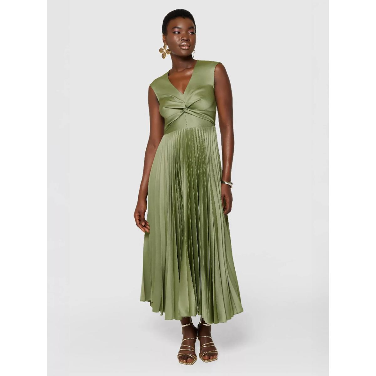 Closet London Pleated V-Neck Midi Dress – image 2