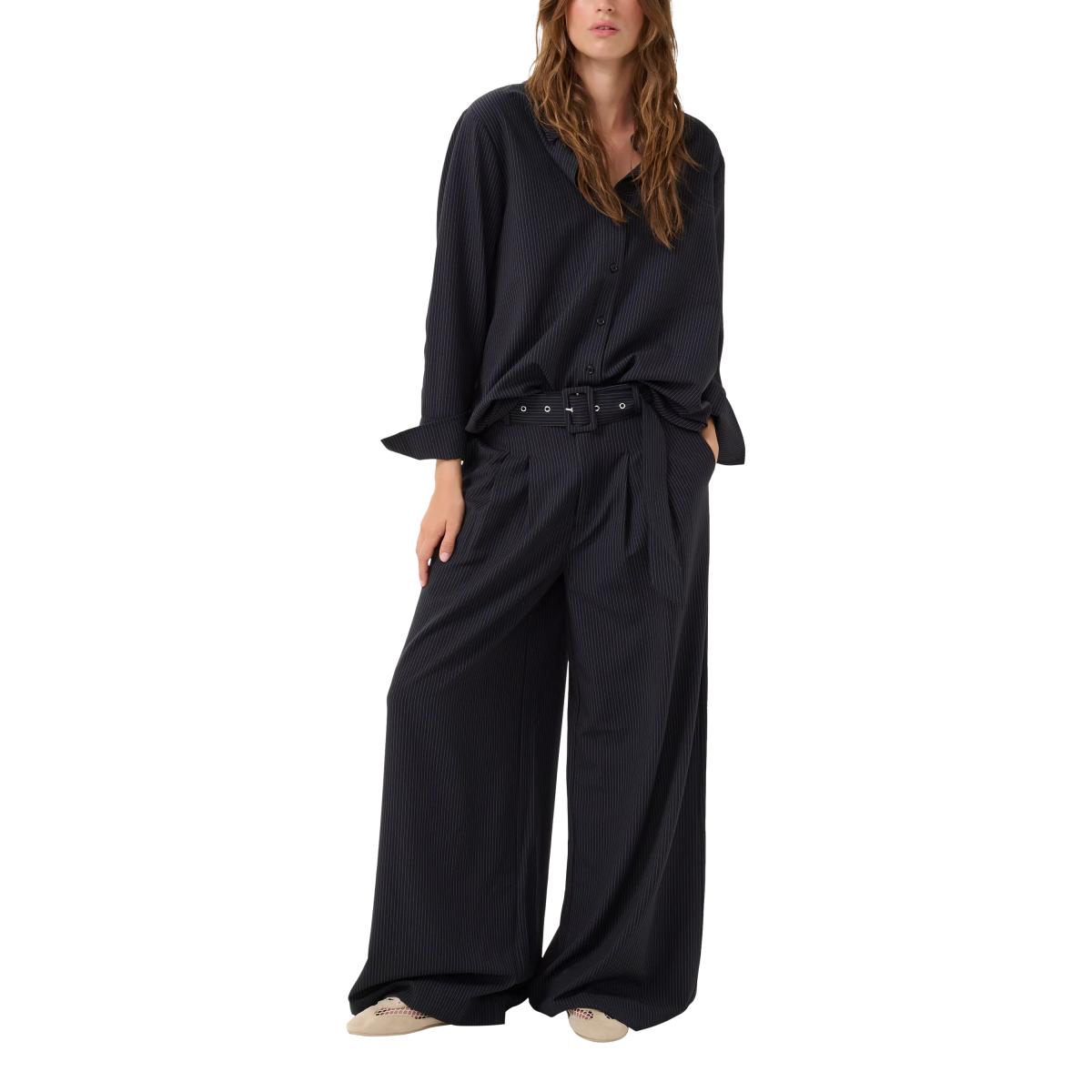 MY ESSENTIAL WARDROBE Vitta Stripe Wide Leg Trousers, Dark Blue – image 3