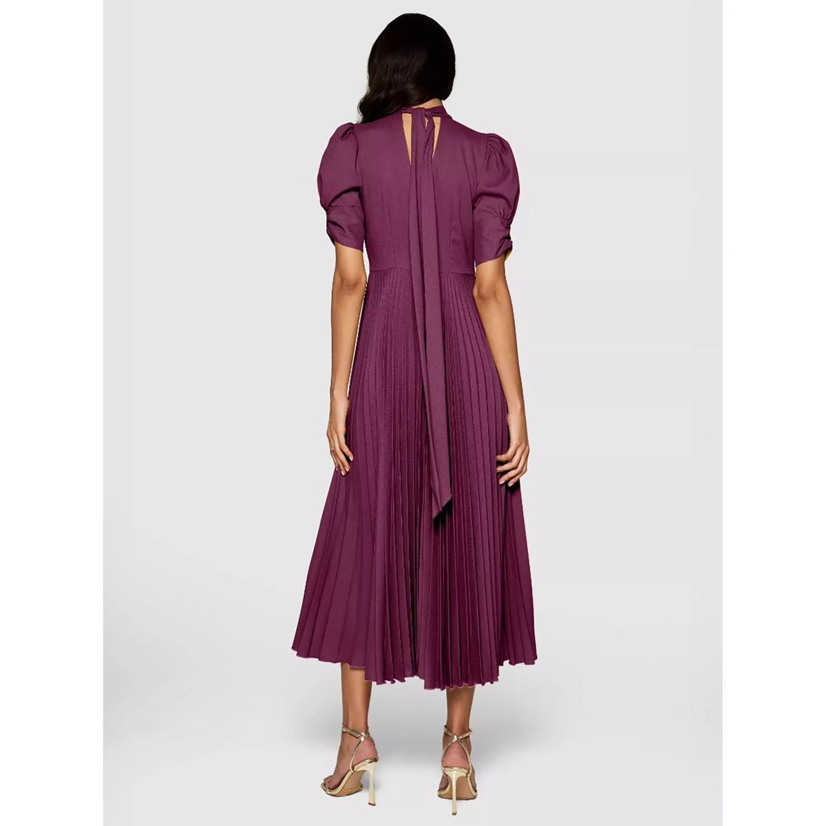Closet London Puff Sleeve Pleated Dress, Burgundy – image 2
