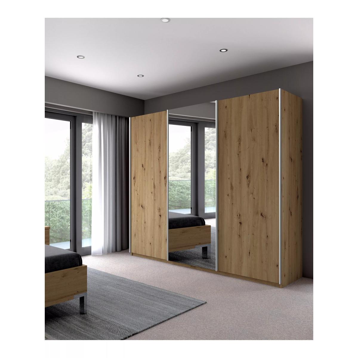 John Lewis Elstra 300cm Centre Mirrored 3 Sliding Doors Wardrobe, Bianco Oak – image 2
