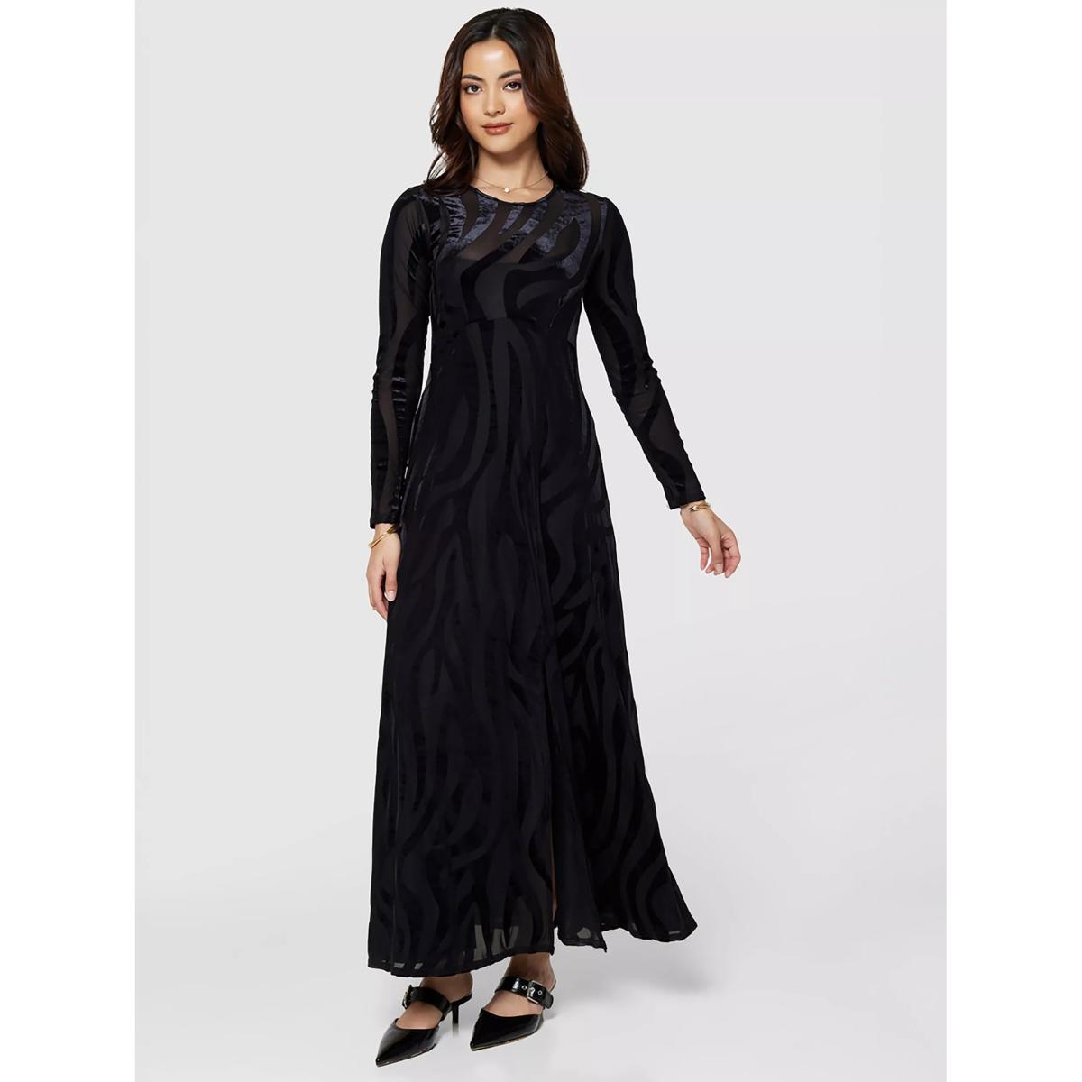 Closet London Tiger Devore Velvet Dress, Black – image 3