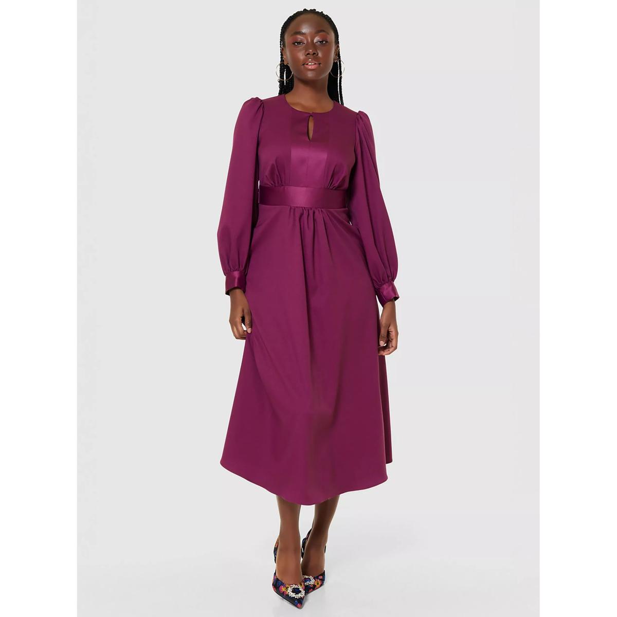 Closet London Puff Sleeve Midi Dress, Maroon – image 2