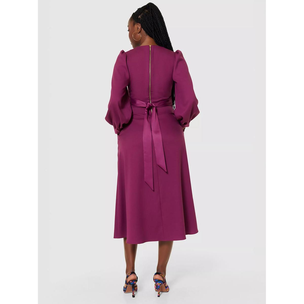 Closet London Puff Sleeve Midi Dress, Maroon – image 4