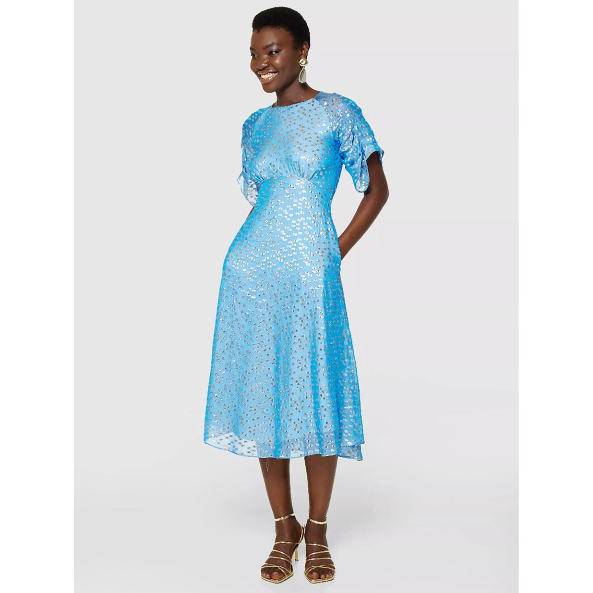 Closet London Jacquard Spot Midi Dress, Blue/Gold – image 3