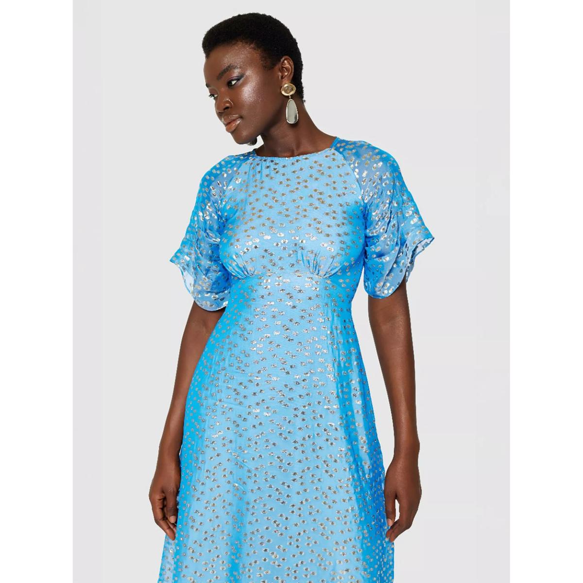 Closet London Jacquard Spot Midi Dress, Blue/Gold – image 4
