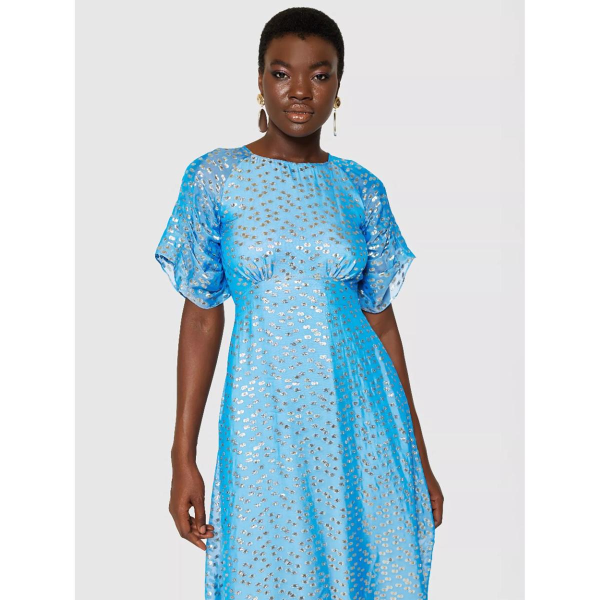 Closet London Jacquard Spot Midi Dress, Blue/Gold – image 5