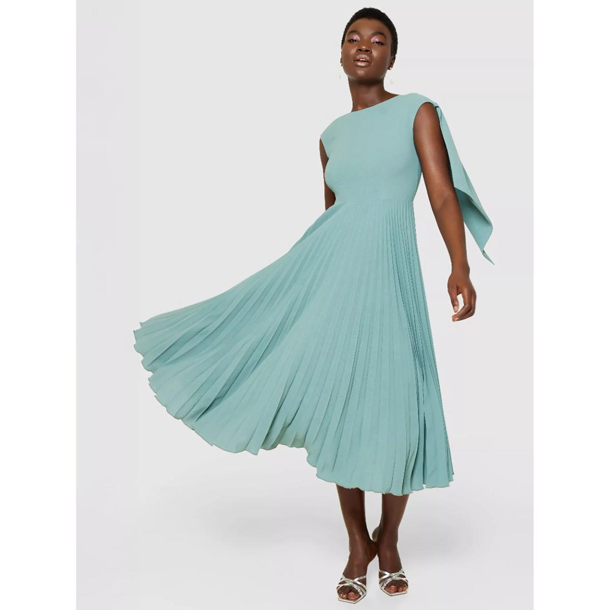 Closet London Pleat Cape Back Dress, Sage – image 3