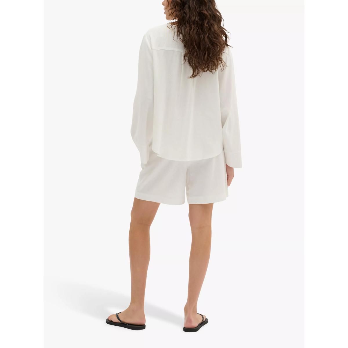 MY ESSENTIAL WARDROBE Dias Wide Sleeve Notch Neck Linen Blend Top, Snow White – image 2