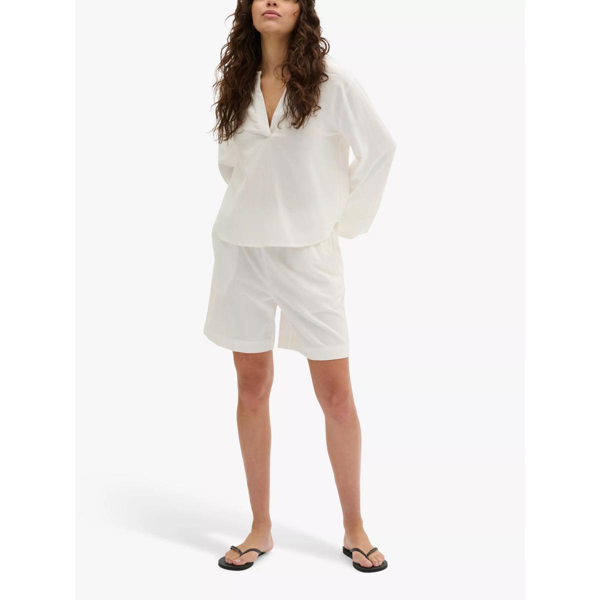 MY ESSENTIAL WARDROBE Dias Wide Sleeve Notch Neck Linen Blend Top, Snow White – image 3