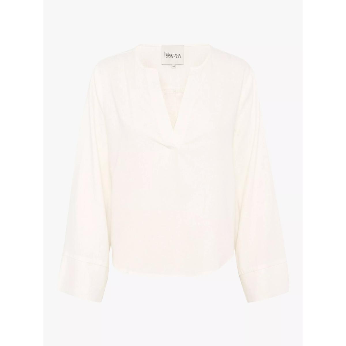 MY ESSENTIAL WARDROBE Dias Wide Sleeve Notch Neck Linen Blend Top, Snow White – image 4