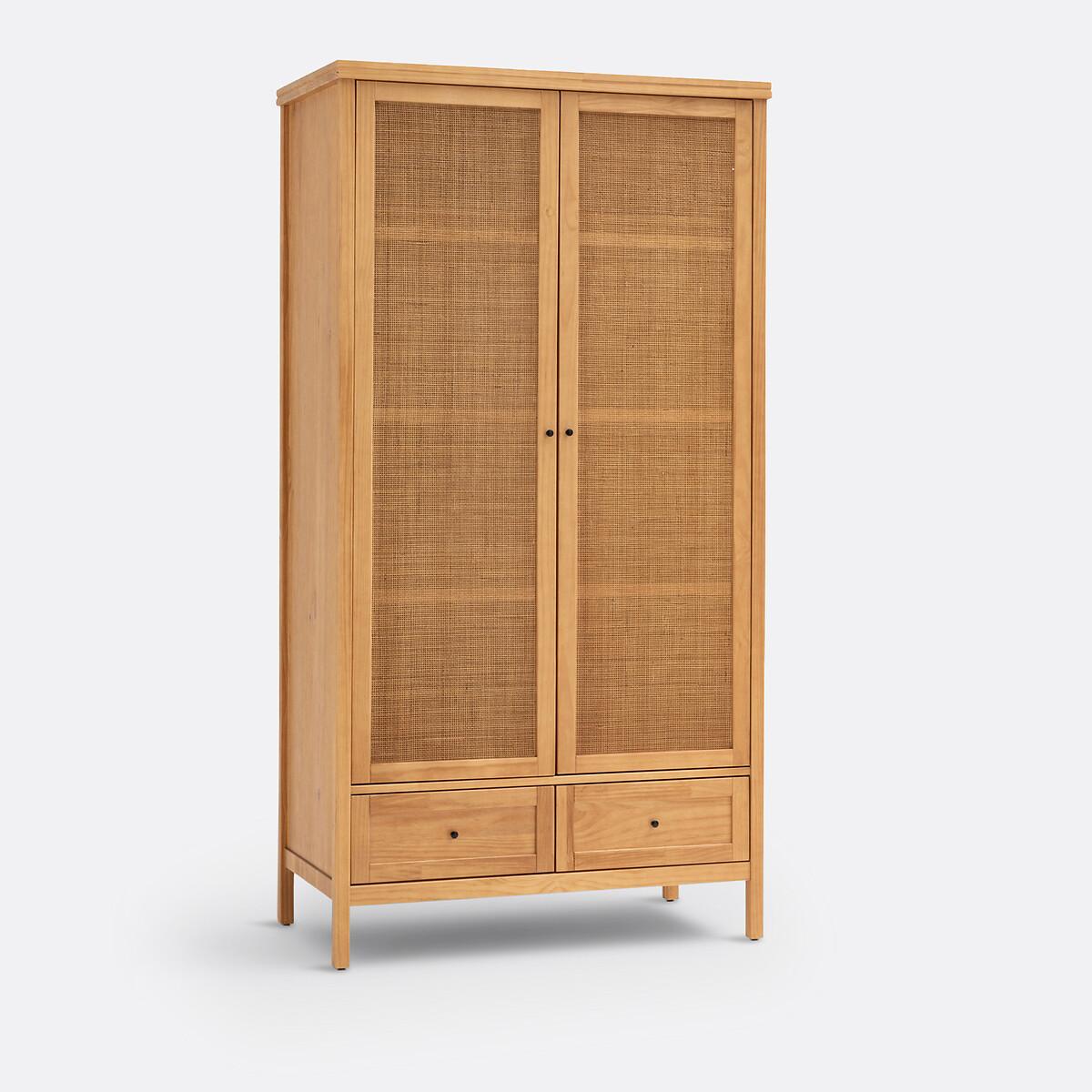 Gabin Solid Pine & Rattan 2-Door Wardrobe – image 2
