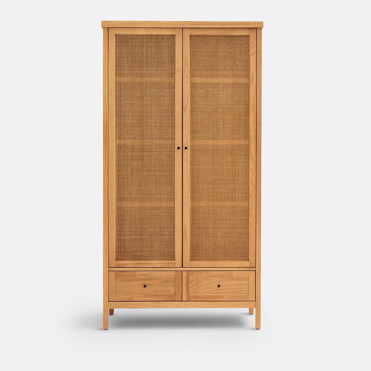 Gabin Solid Pine & Rattan 2-Door Wardrobe – image 3